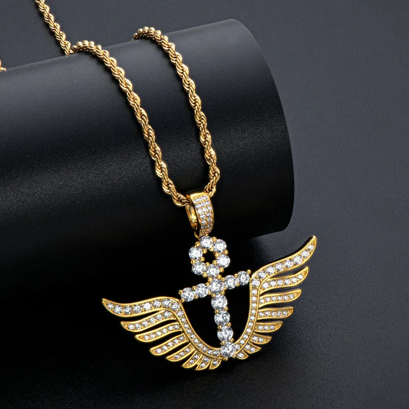 Personality Cross Wings Created Diamond Pendant Necklace 23.62''