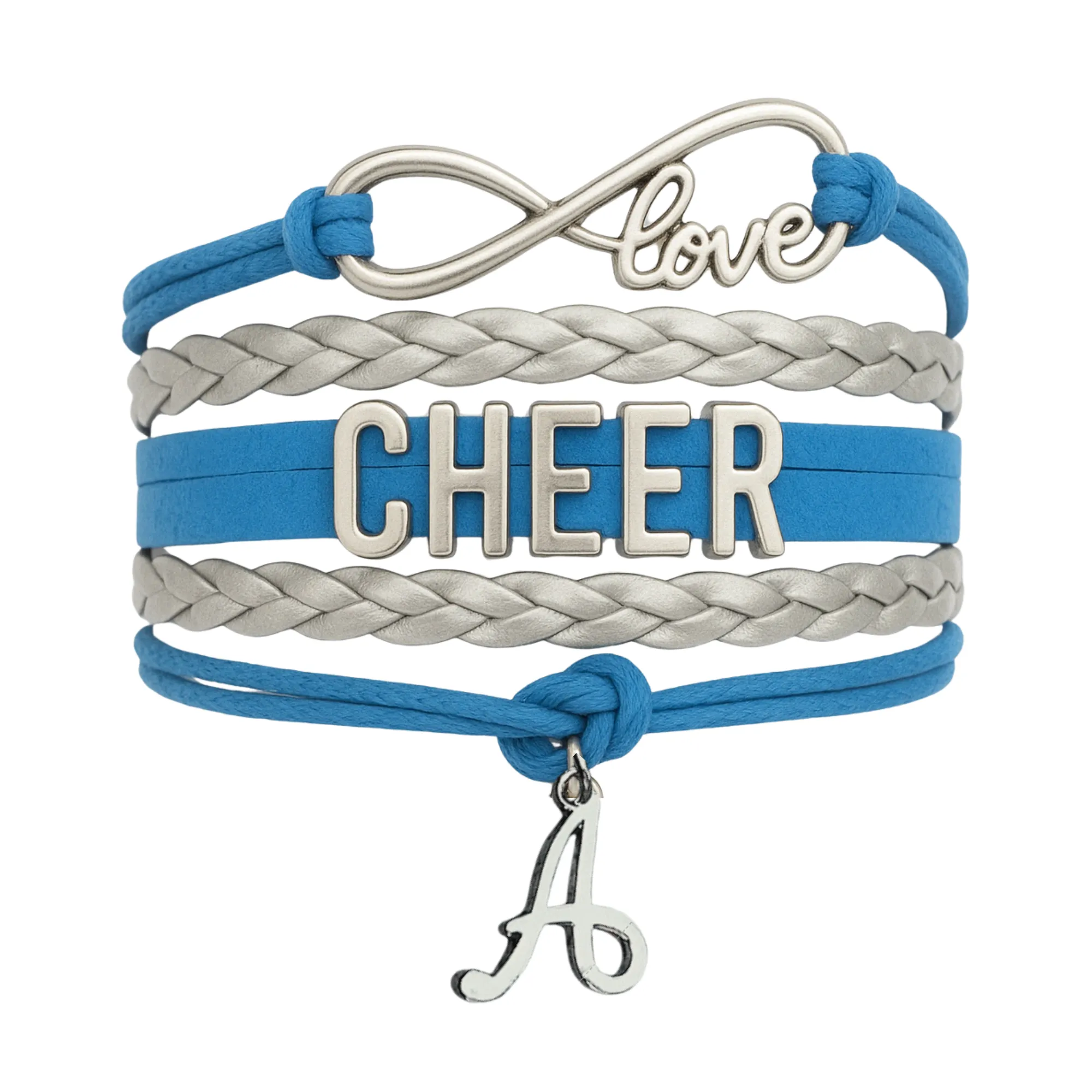 Personalized Cheer Infinity Charm Bracelet with Letter Charm - Pick Color