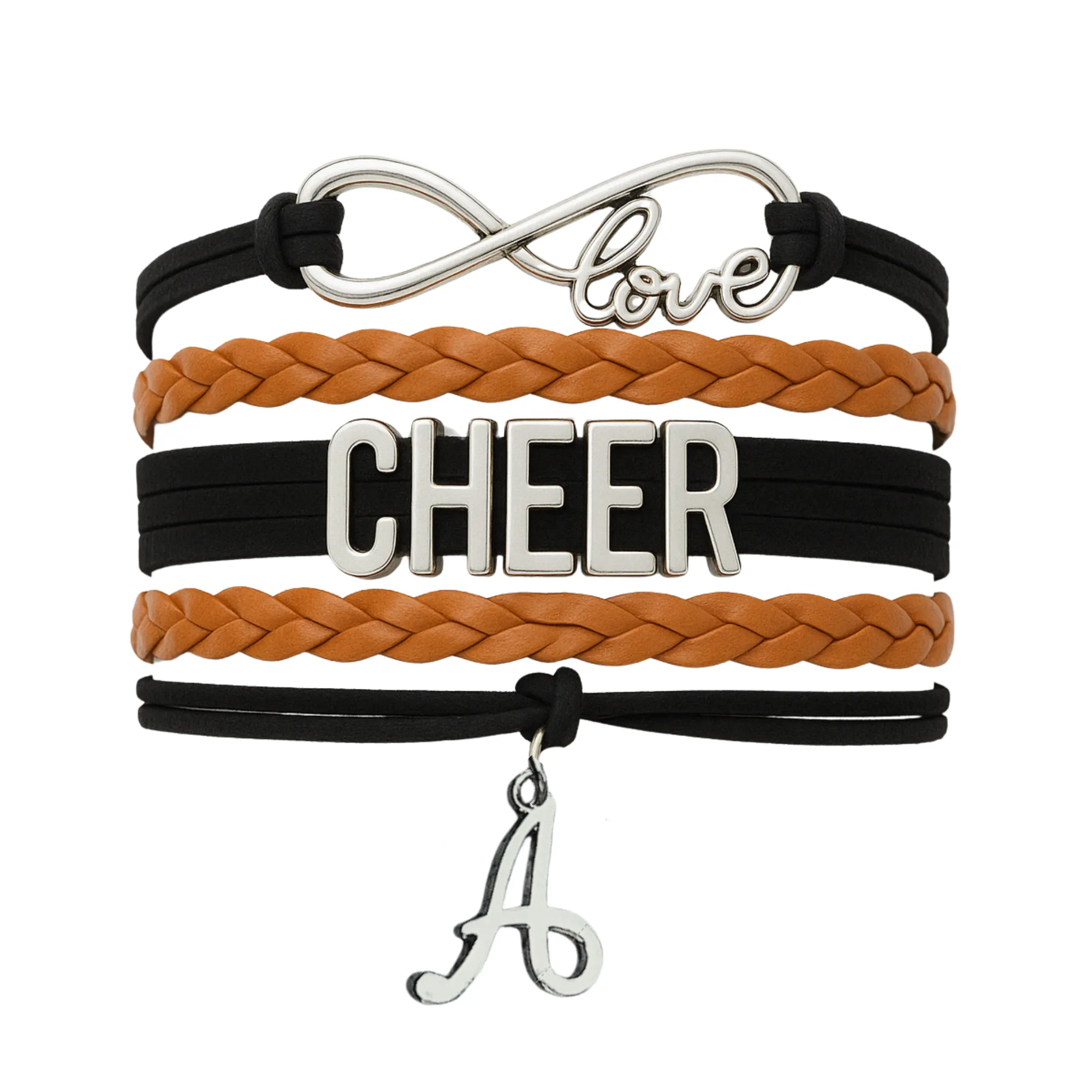 Personalized Cheer Infinity Charm Bracelet with Letter Charm - Pick Color