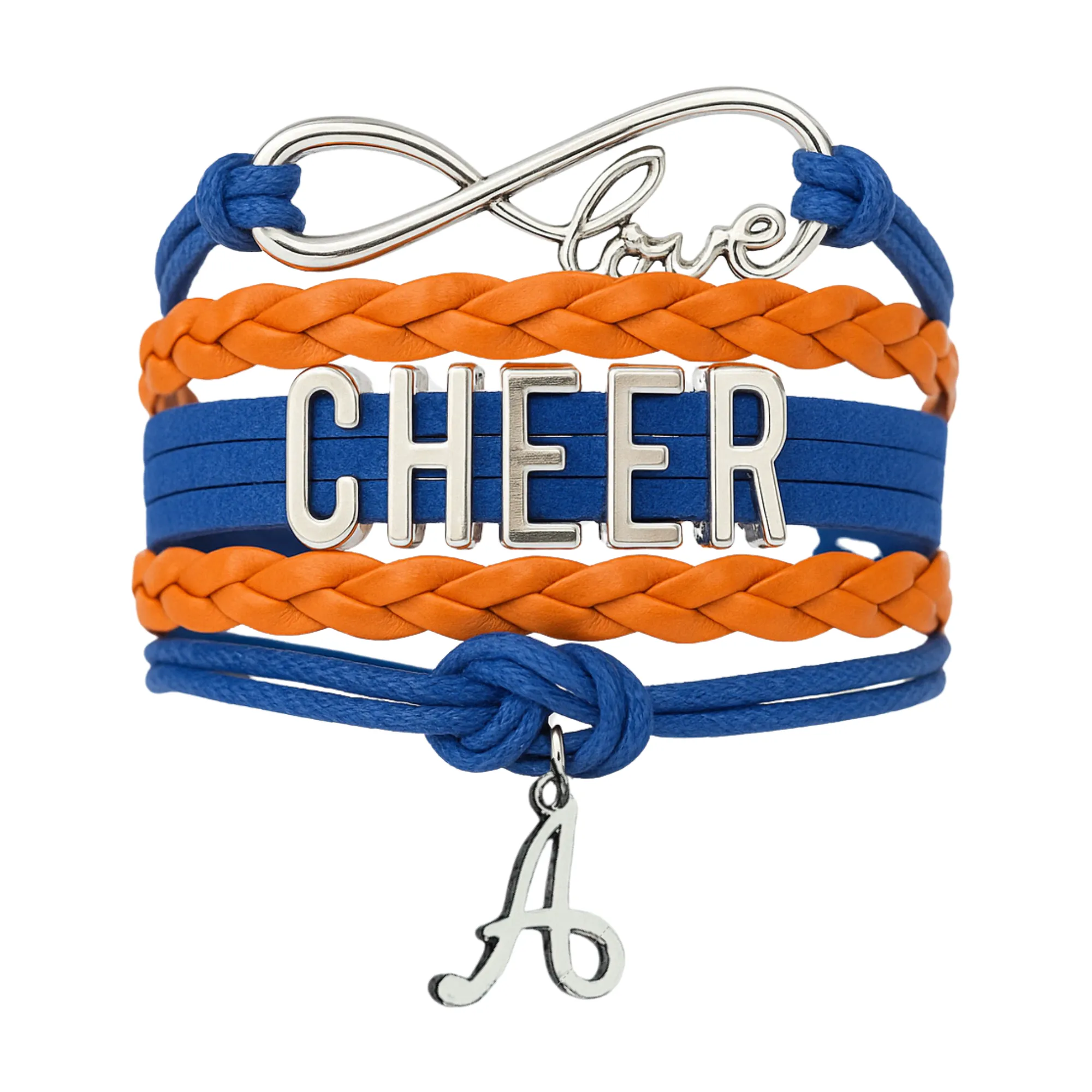 Personalized Cheer Infinity Charm Bracelet with Letter Charm - Pick Color