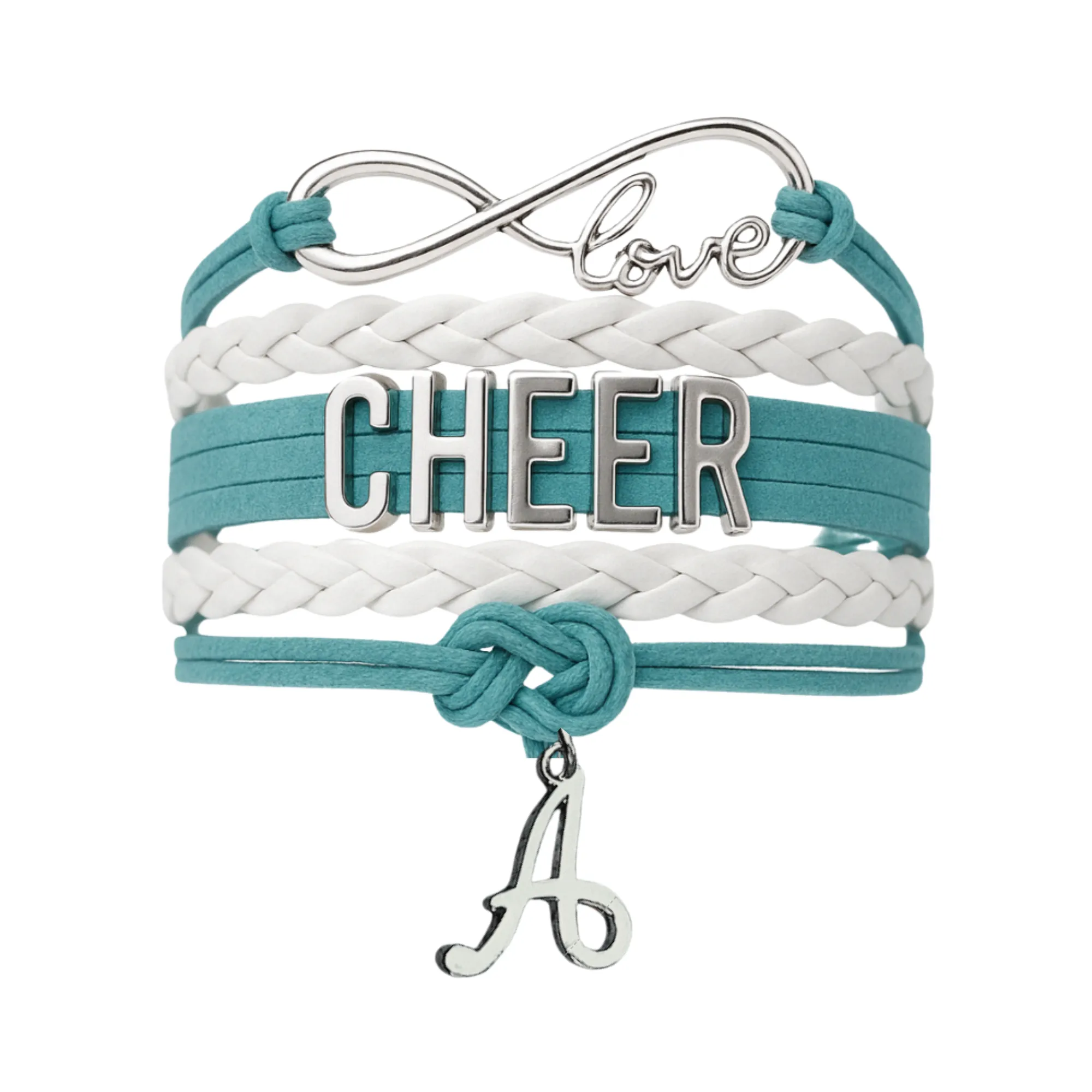 Personalized Cheer Infinity Charm Bracelet with Letter Charm - Pick Color