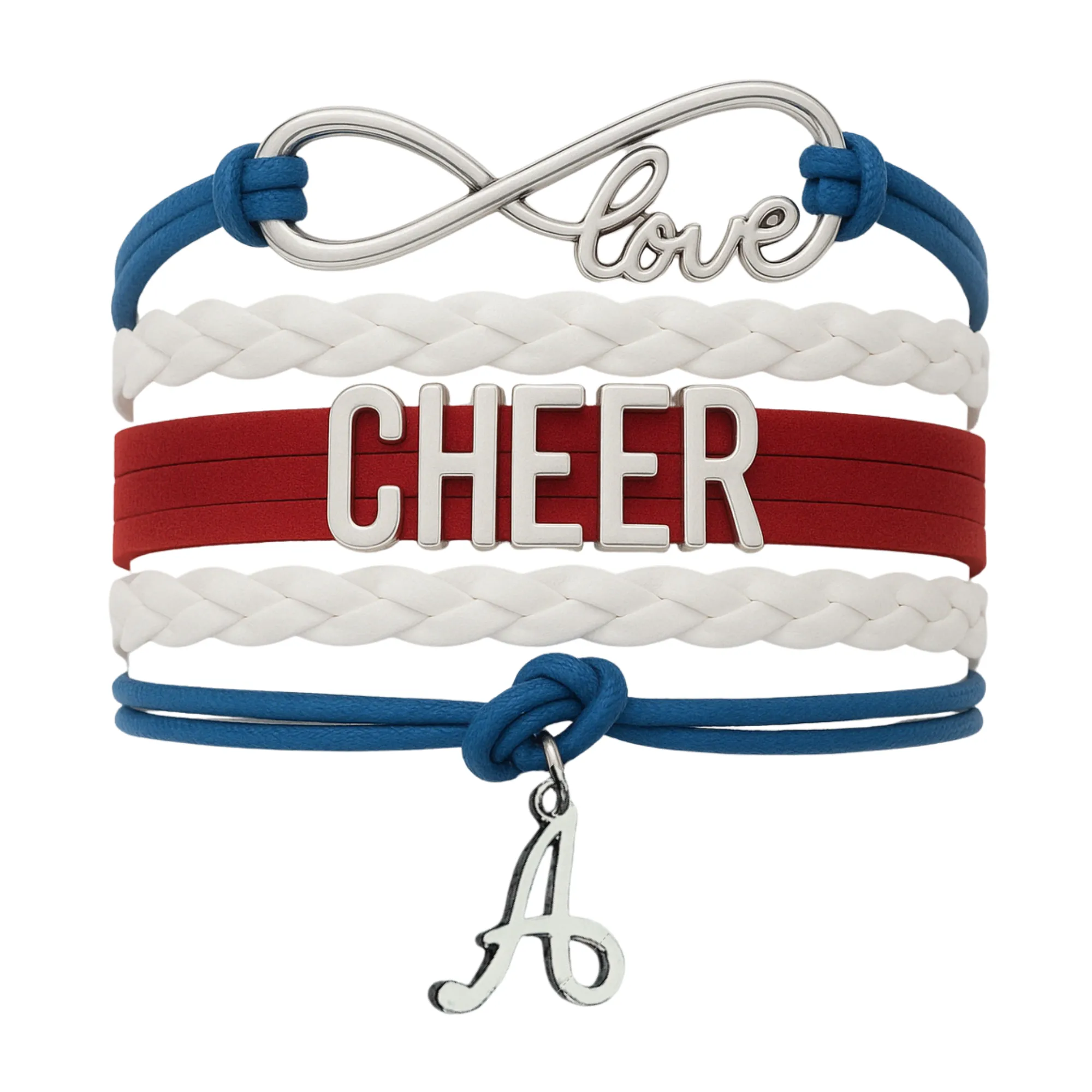 Personalized Cheer Infinity Charm Bracelet with Letter Charm - Pick Color