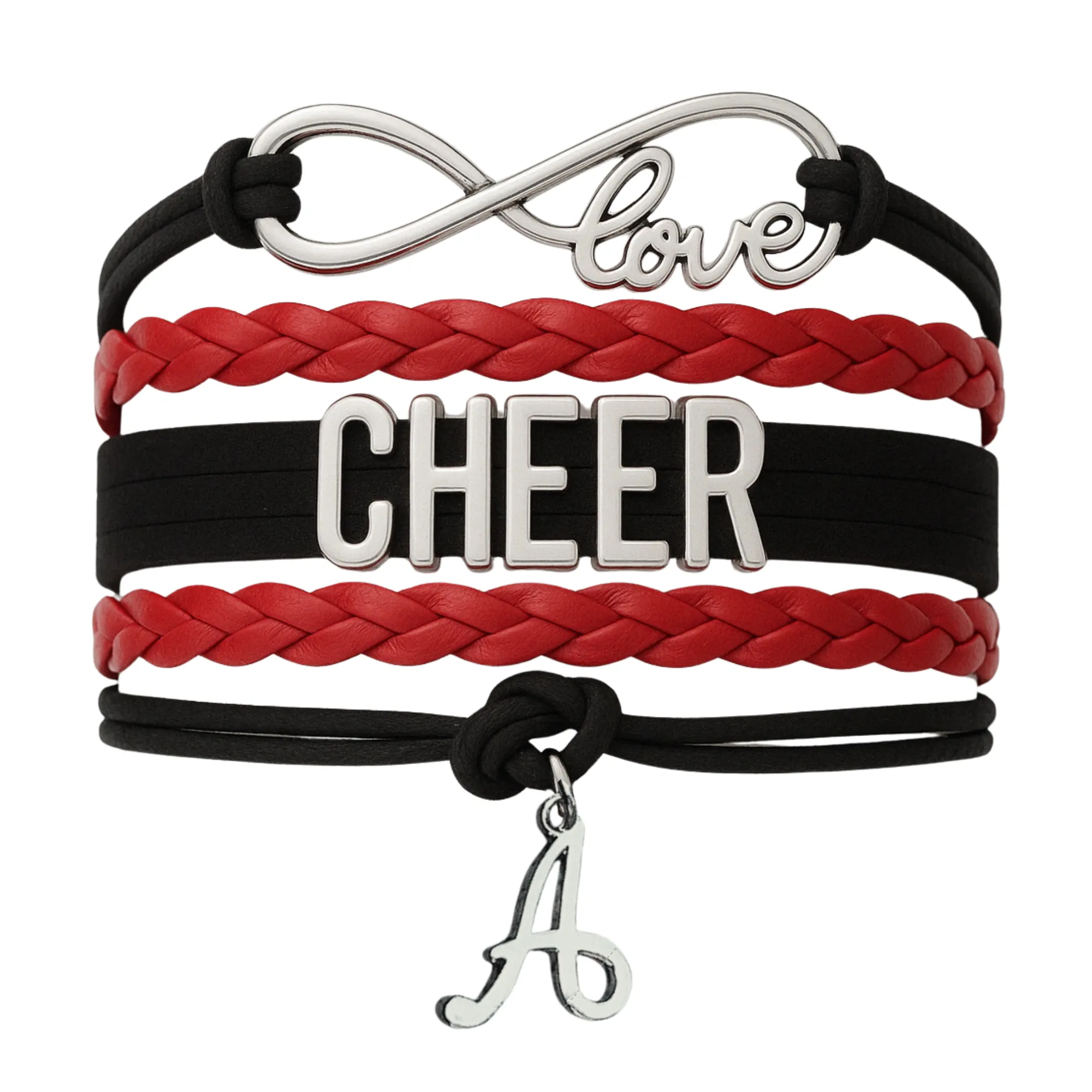Personalized Cheer Infinity Charm Bracelet with Letter Charm - Pick Color