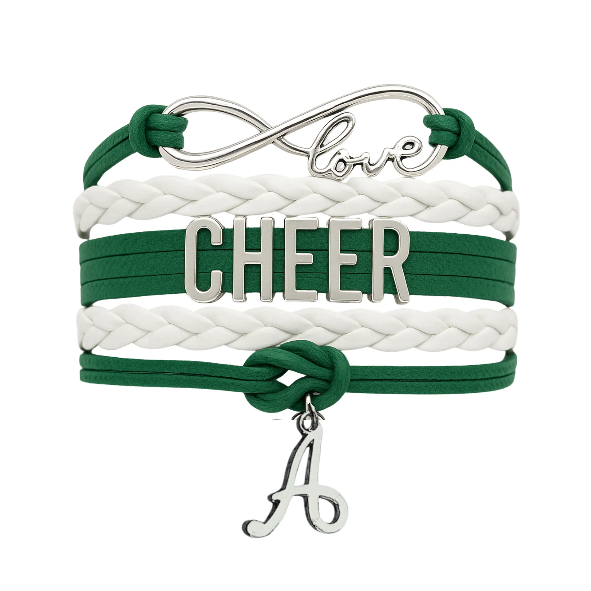 Personalized Cheer Infinity Charm Bracelet with Letter Charm - Pick Color