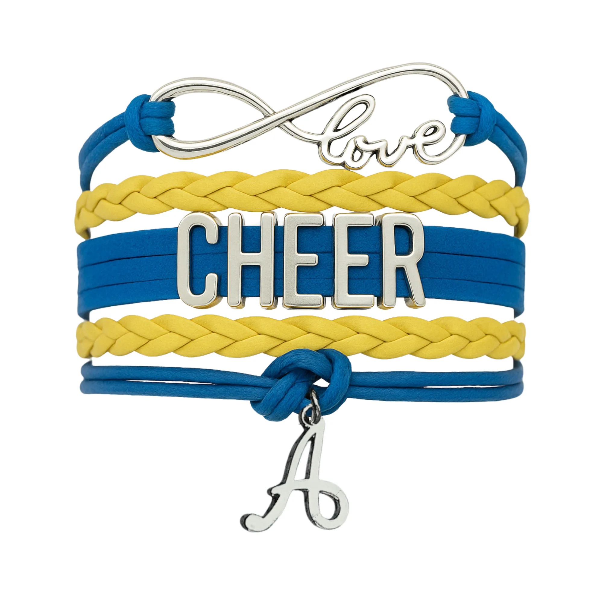 Personalized Cheer Infinity Charm Bracelet with Letter Charm - Pick Color