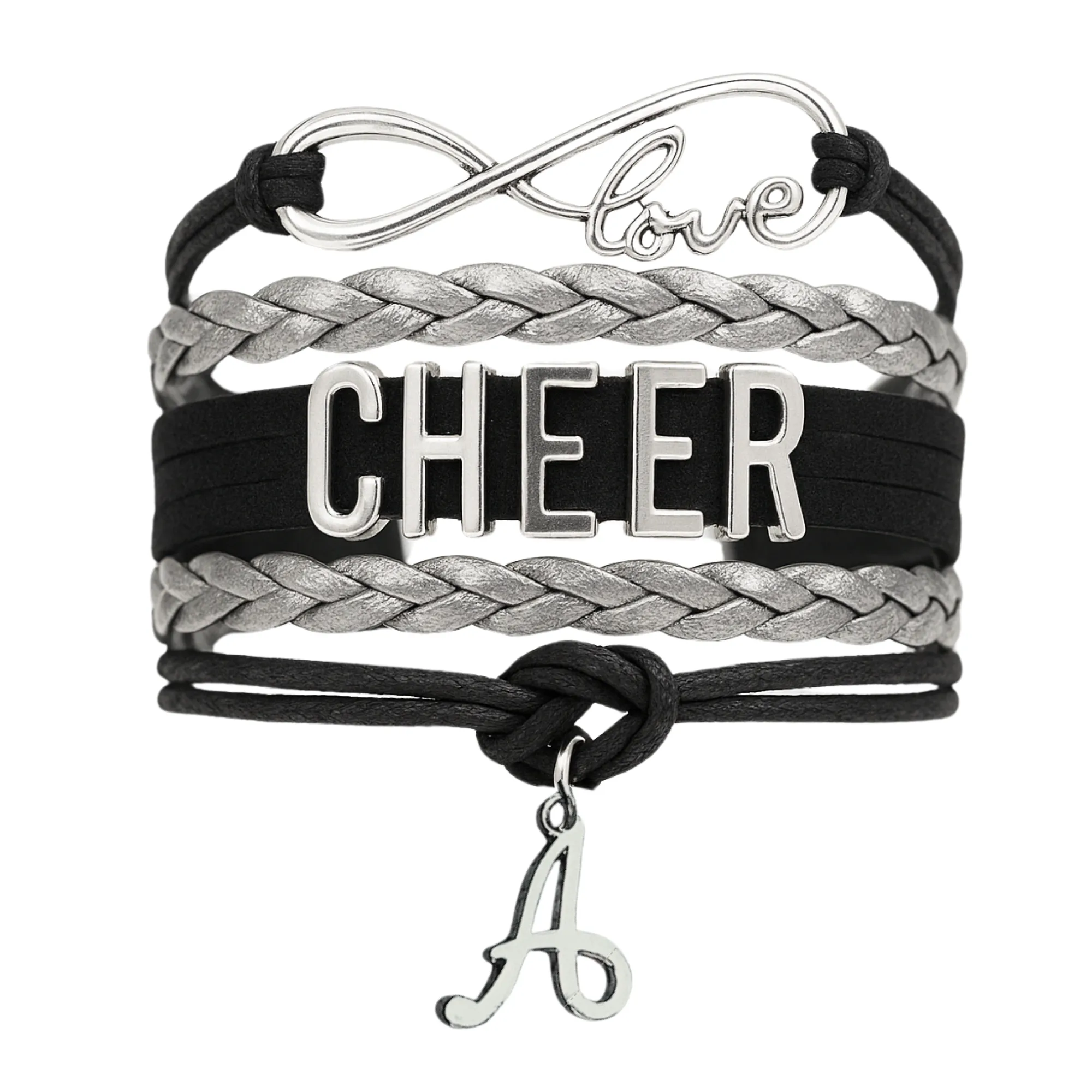 Personalized Cheer Infinity Charm Bracelet with Letter Charm - Pick Color