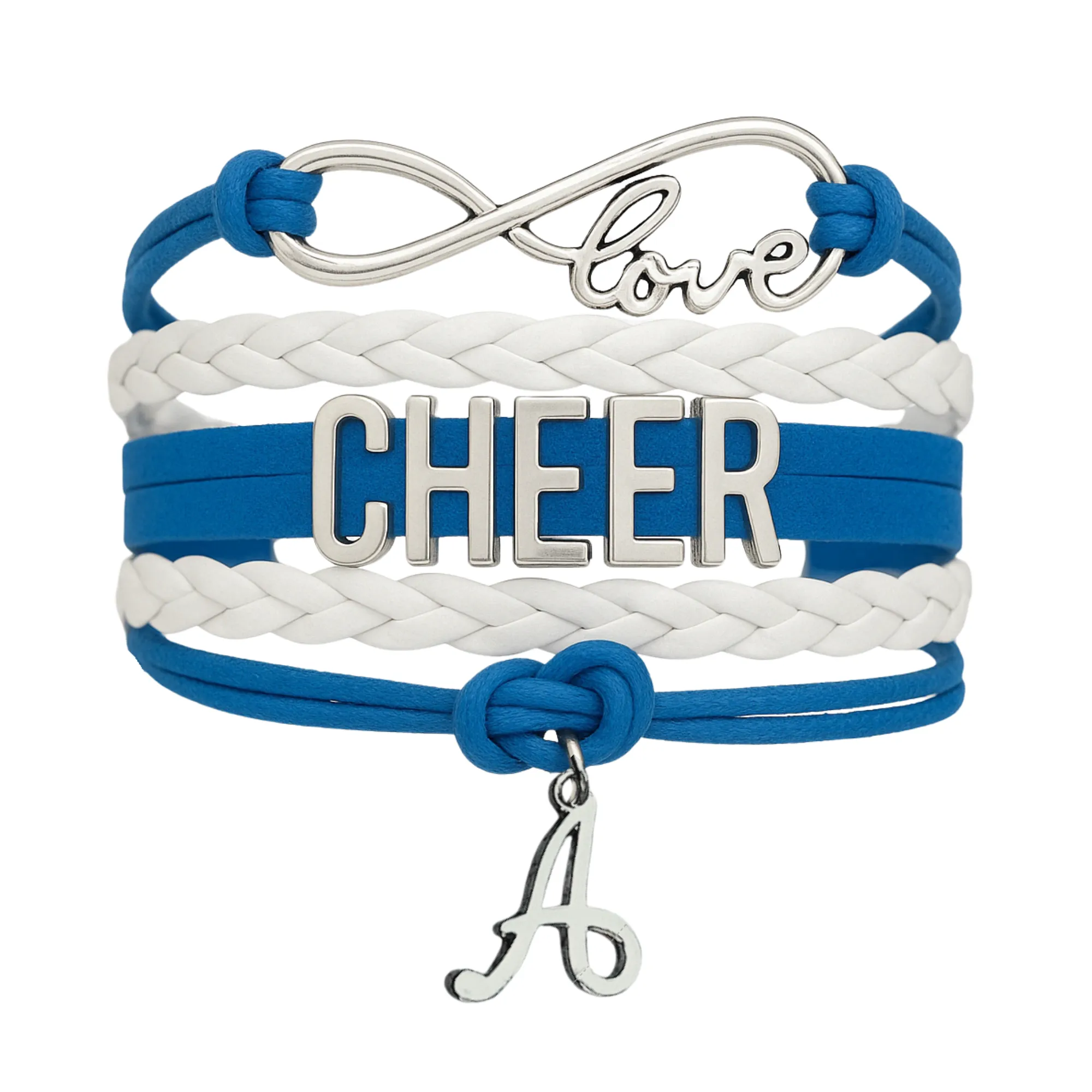 Personalized Cheer Infinity Charm Bracelet with Letter Charm - Pick Color