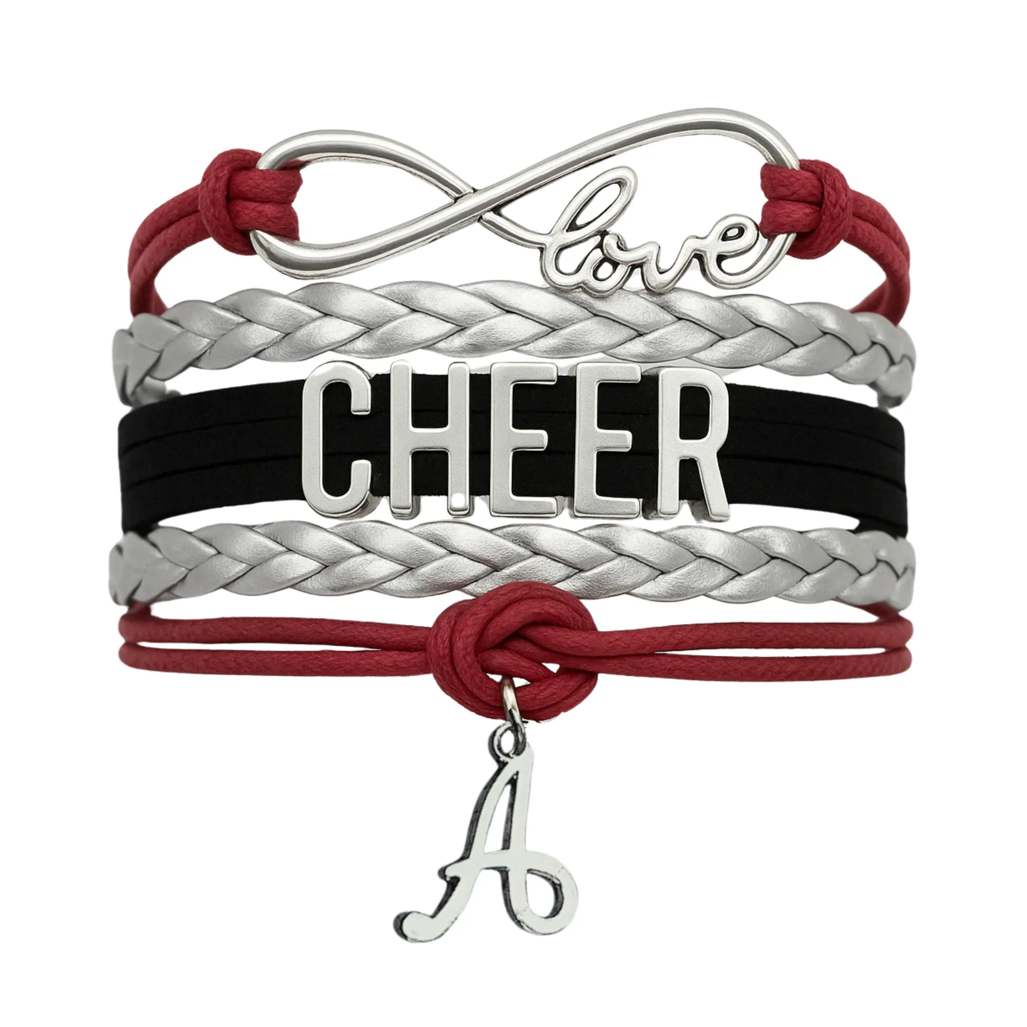 Personalized Cheer Infinity Charm Bracelet with Letter Charm - Pick Color