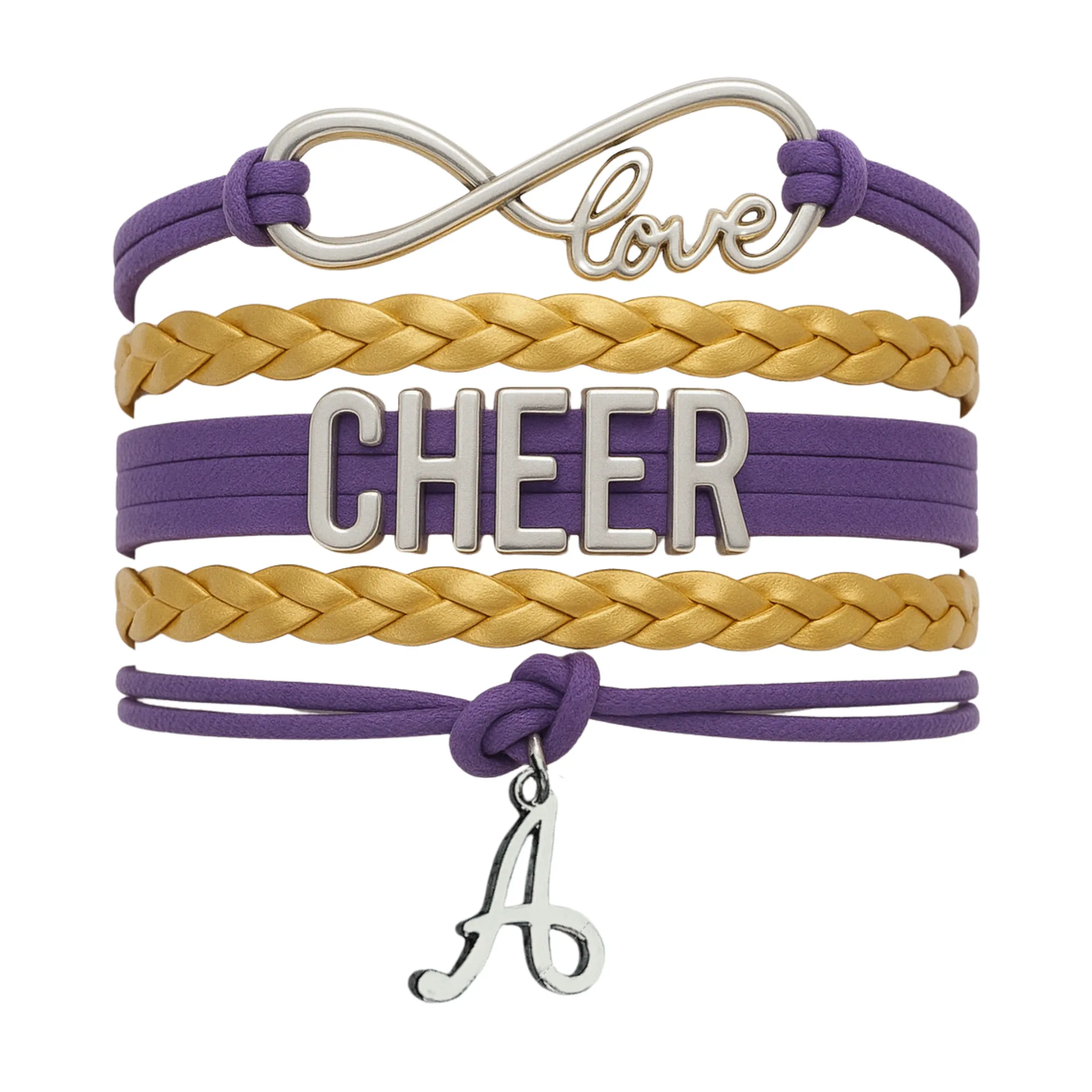 Personalized Cheer Infinity Charm Bracelet with Letter Charm - Pick Color