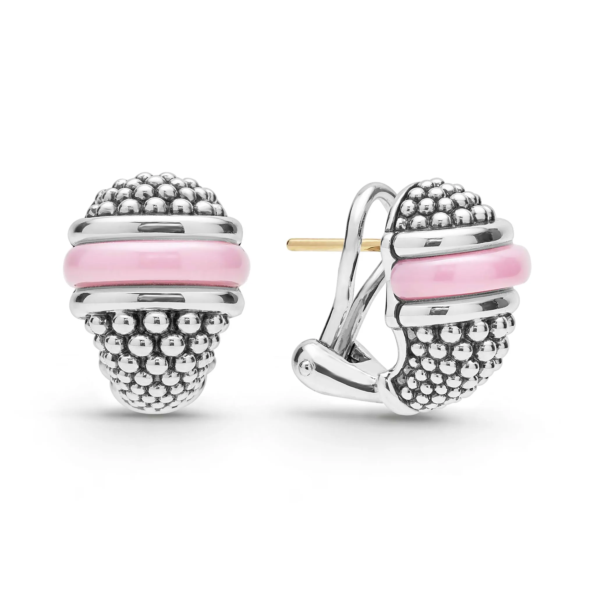 Pink Caviar Ceramic Caviar Omega Clip Earrings
