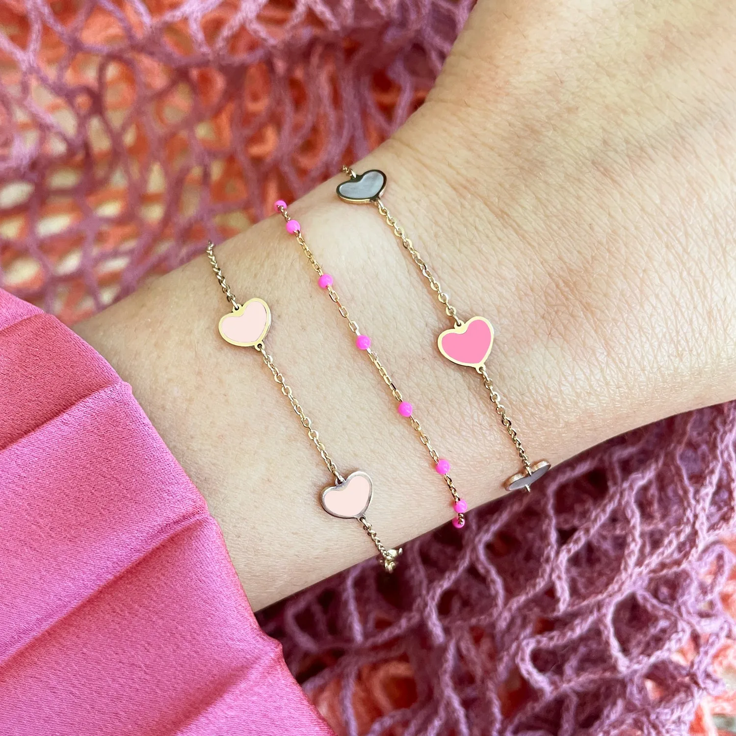 Pink Pearl Heart Station Bracelet
