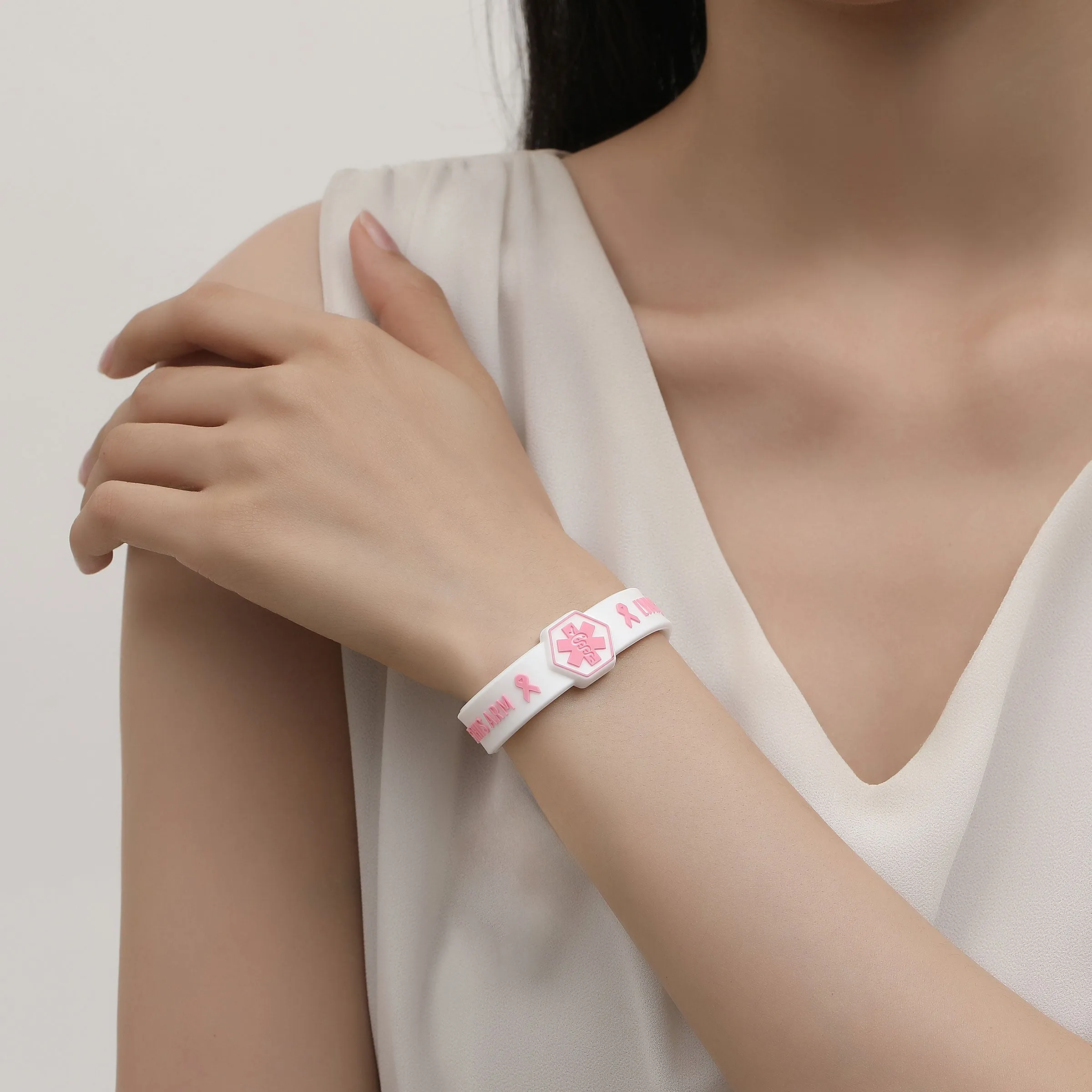 Pink Ribbon Lymphedema Alert Bracelet for Women Breast Cancer Awareness Pink Ribbon Bracelets