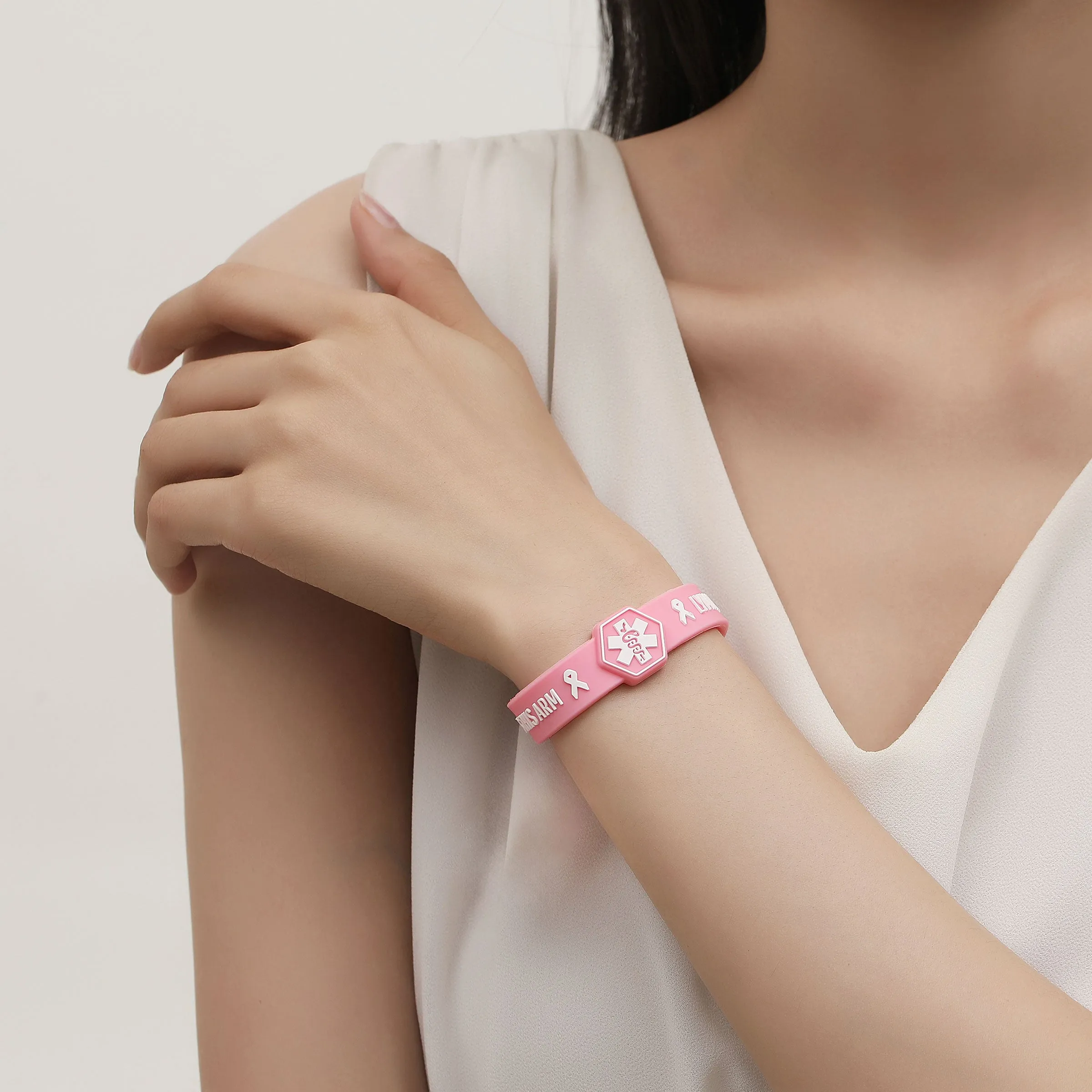 Pink Ribbon Lymphedema Alert Bracelet for Women Breast Cancer Awareness Pink Ribbon Bracelets