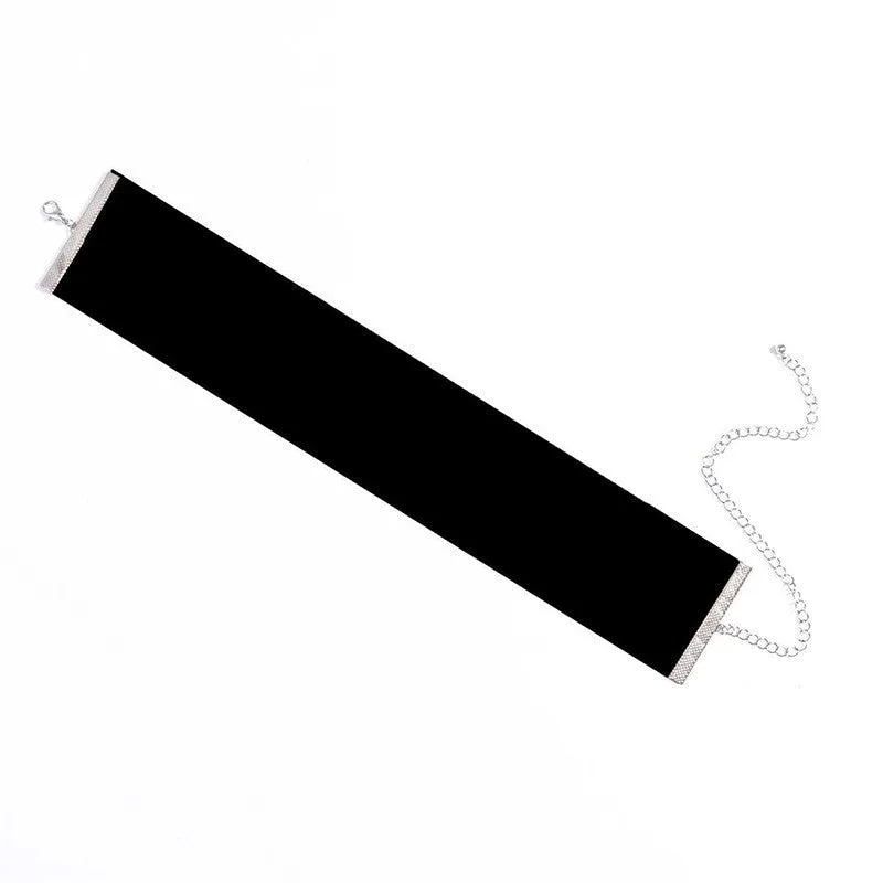 Plain Black Velvet Choker Necklace Gothic Vintage Wide Ribbon Neckless Collar Jewelry For Women #83119