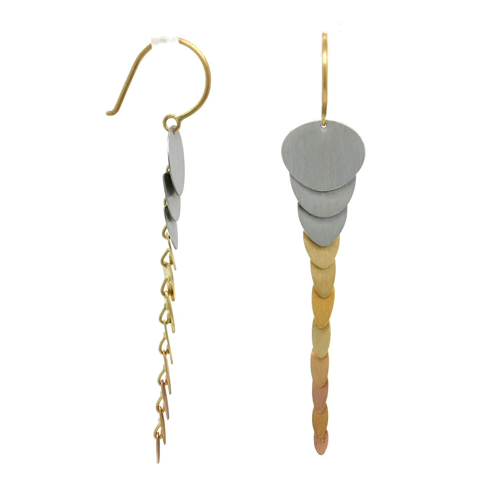 Platinum and 18K Tri-Color Gold Rainbow Trail Earrings