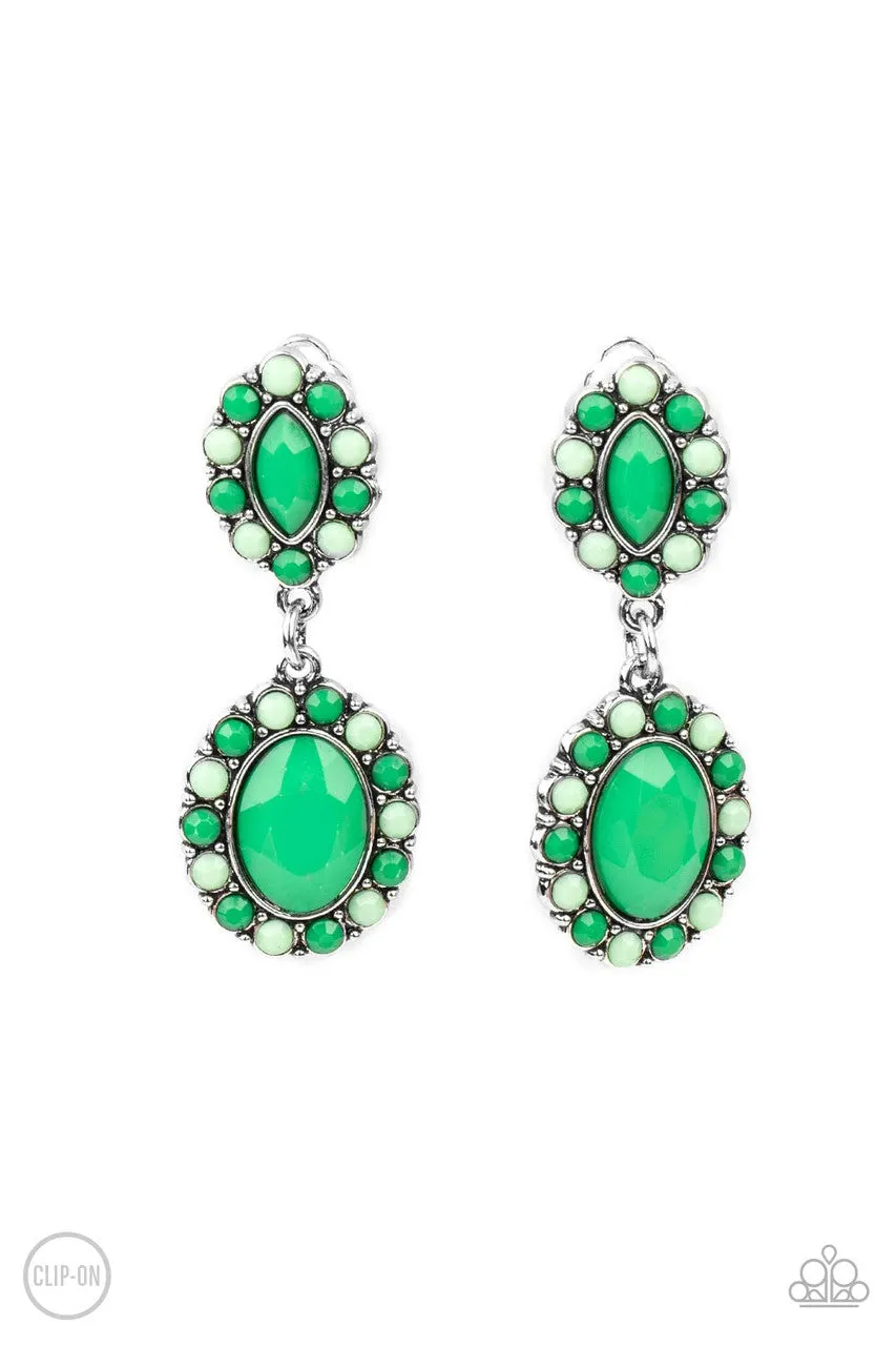 Positively Pampered Green Paparazzi Clip-On Earrings