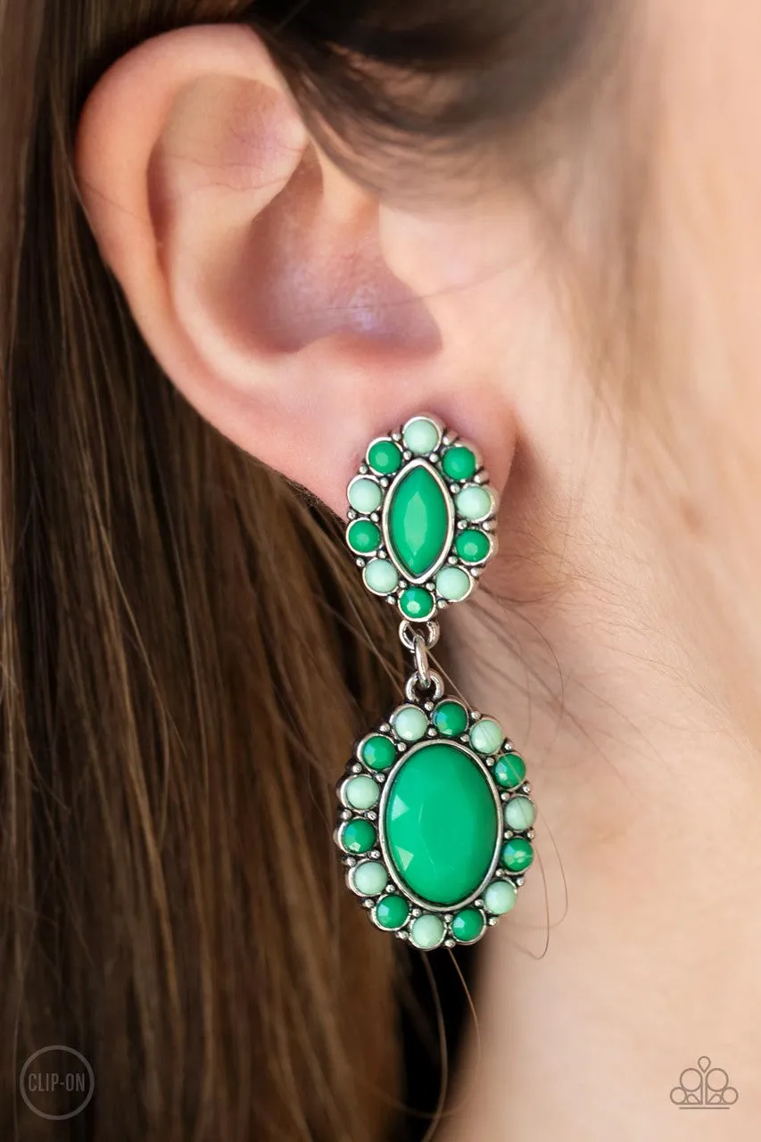 Positively Pampered Green Paparazzi Clip-On Earrings