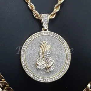 PRAYING HANDS ROPE CHAIN DIAMOND CUT 30" CUBAN CHAIN NECKLACE SET G29 PRAYING HANDS ROPE CHAIN DIAMOND CUT 30" CUBAN CHAIN NECKLACE SET G29