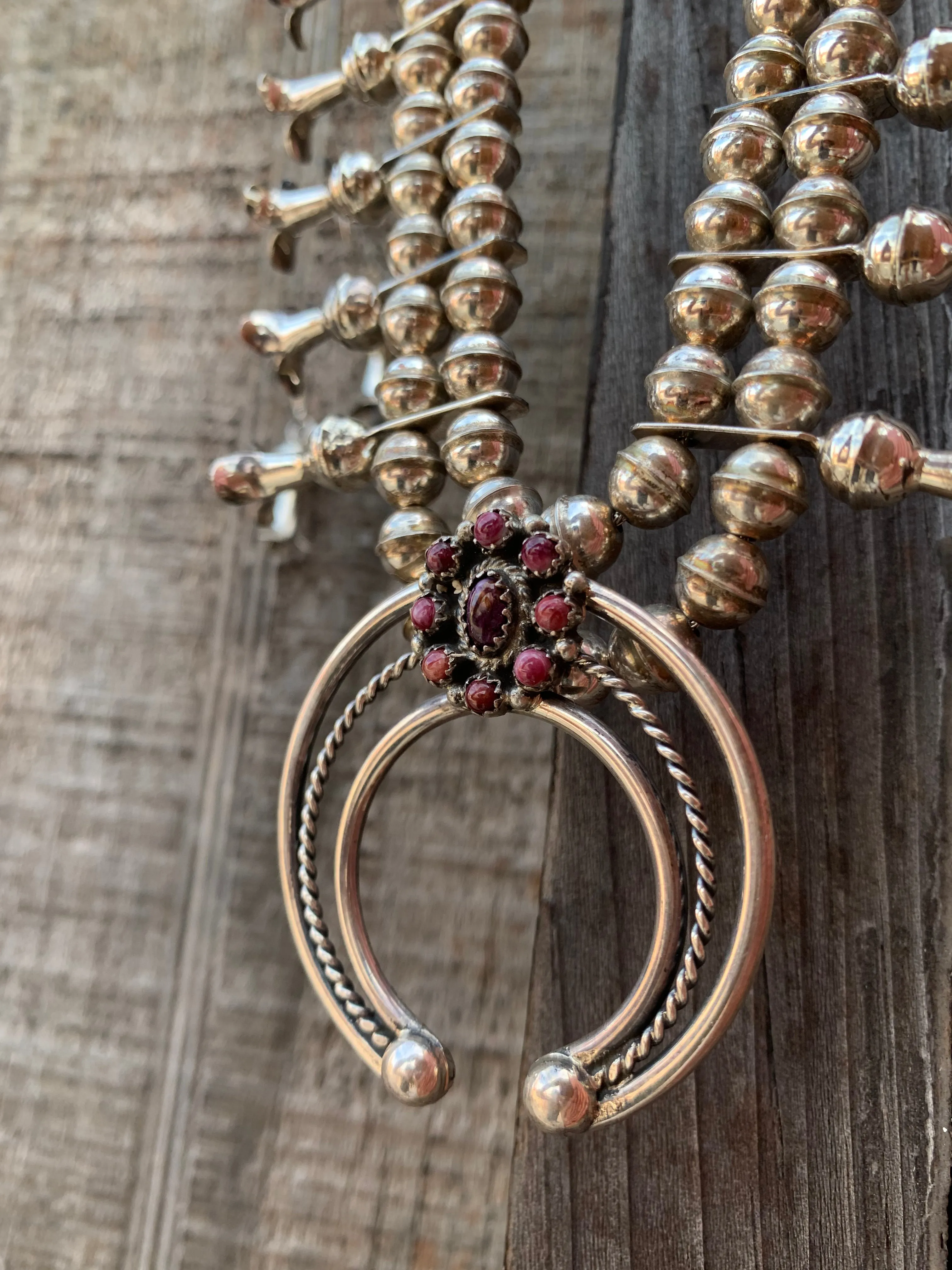 Purple Spiny Squash Blossom necklace and earring set