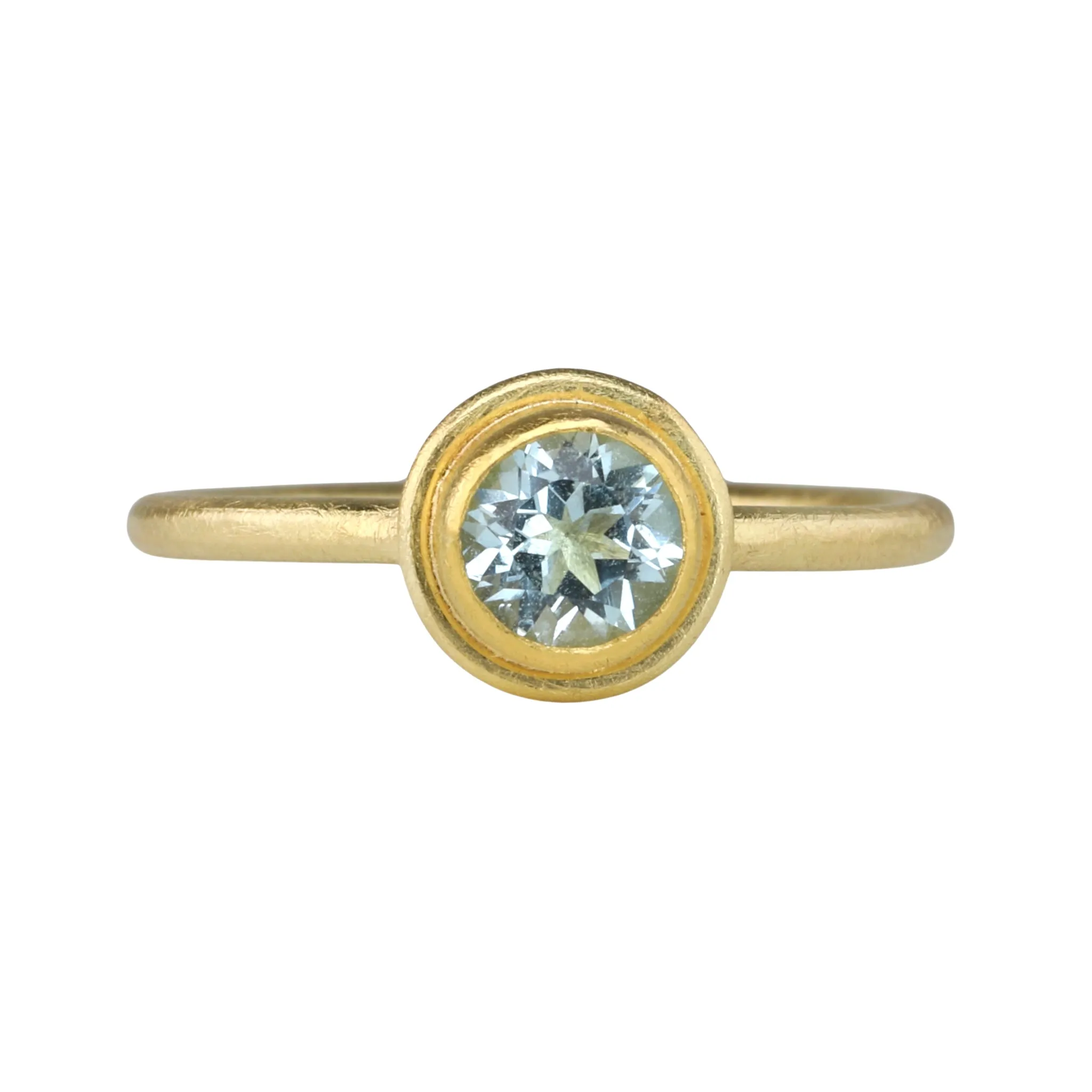 "Frame" Bezel-Set Round Aquamarine Ring