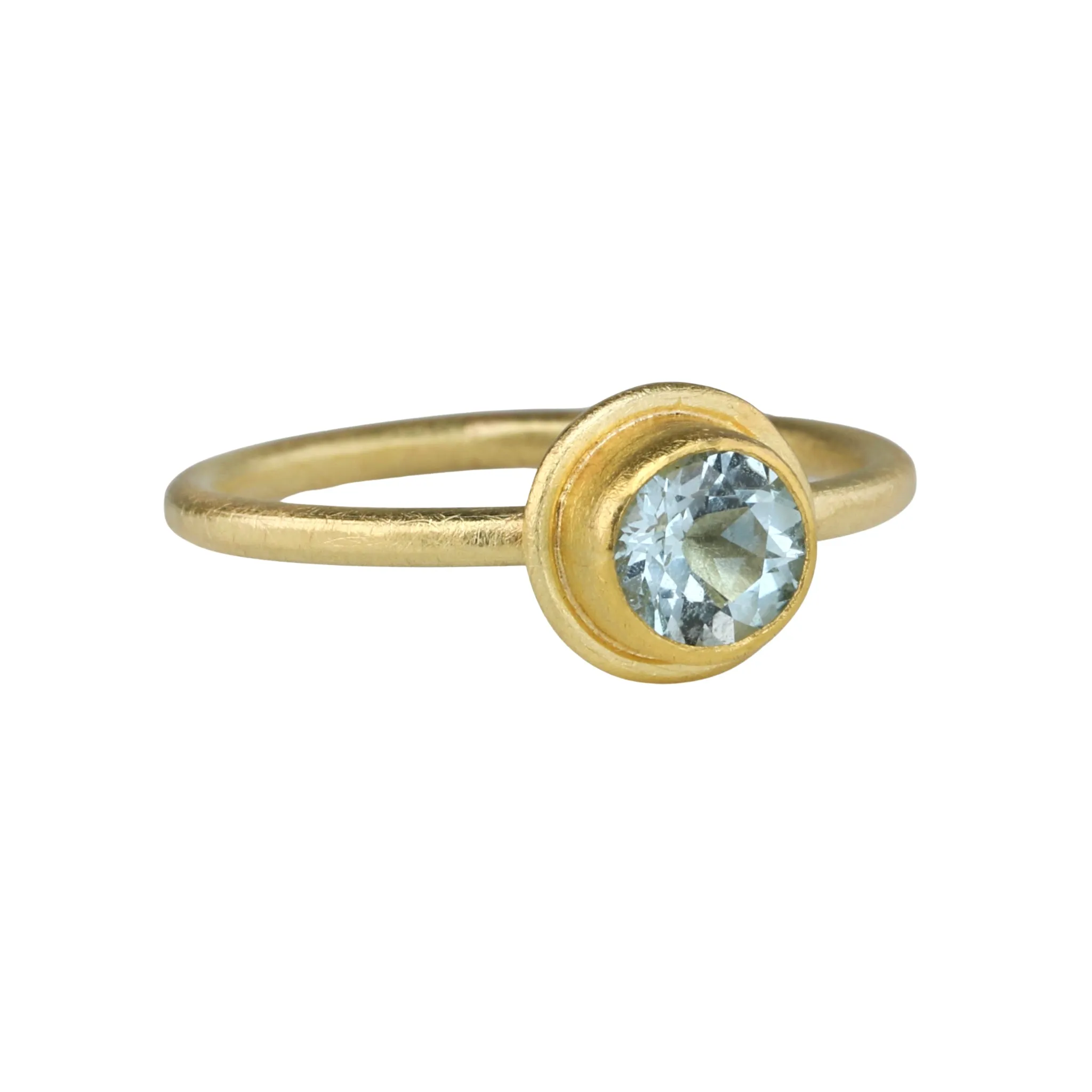 "Frame" Bezel-Set Round Aquamarine Ring