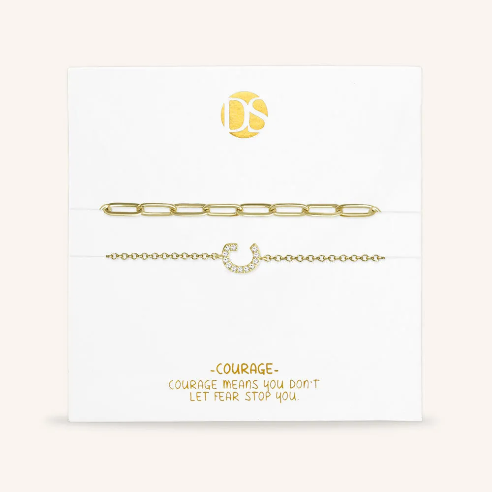 "My Own Sparkle" Set of Two Pave Initial & Clip Chain Layering Bracelets