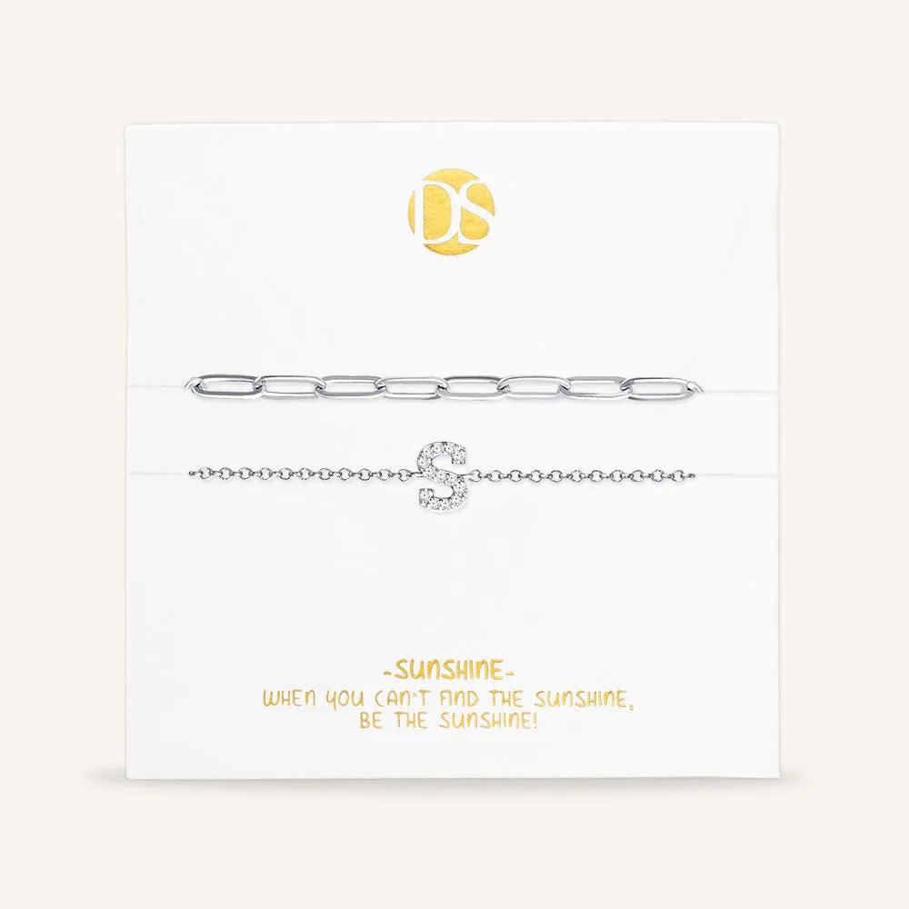 "My Own Sparkle" Set of Two Pave Initial & Clip Chain Layering Bracelets