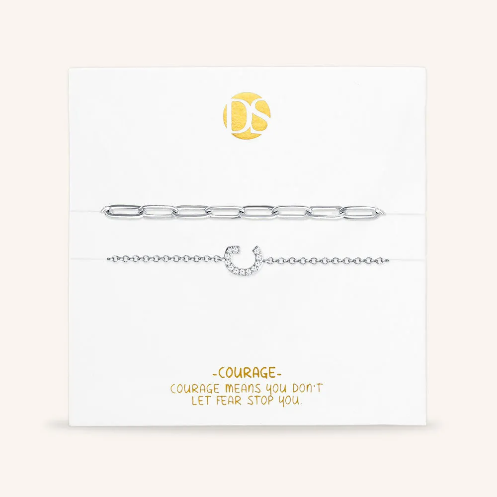 "My Own Sparkle" Set of Two Pave Initial & Clip Chain Layering Bracelets