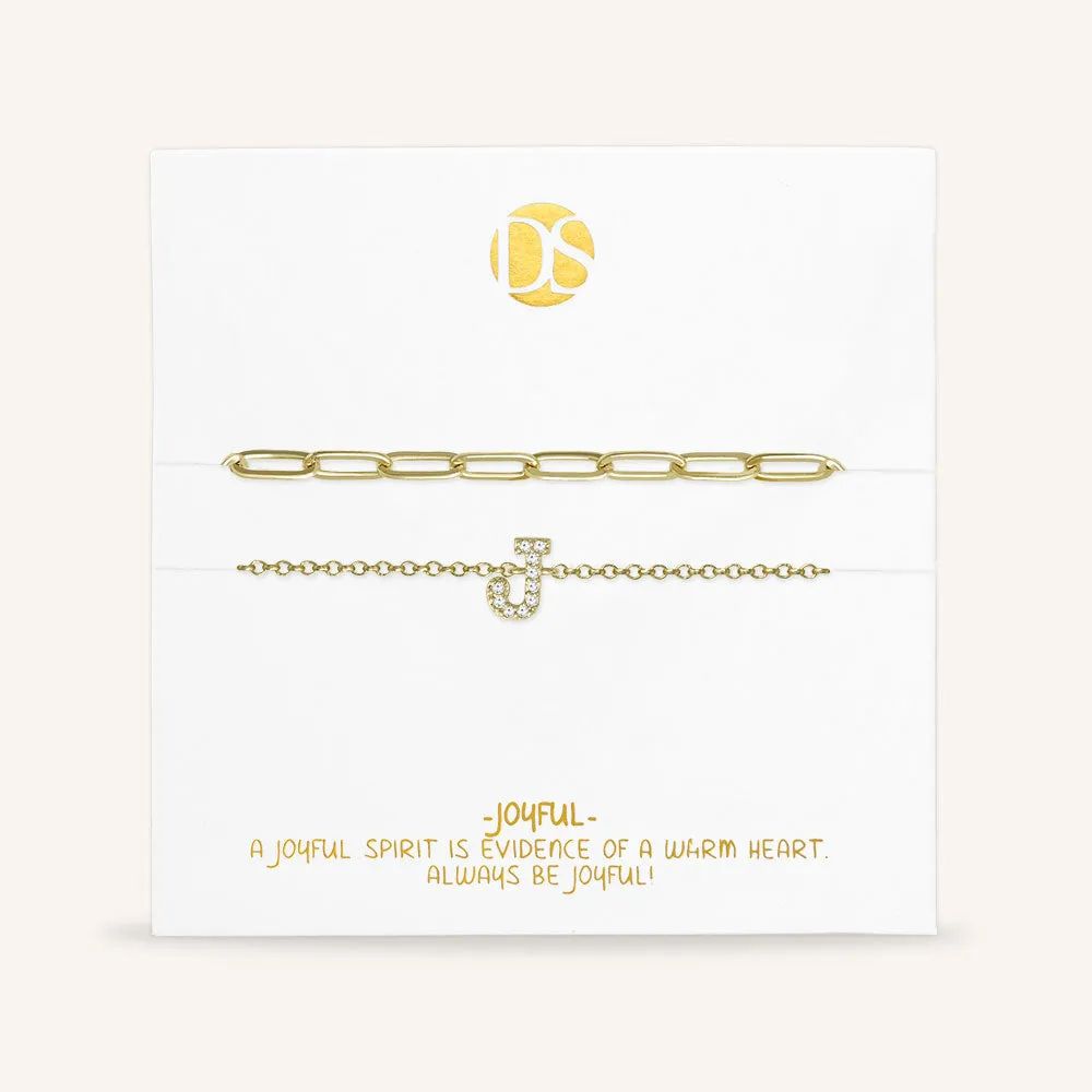 "My Own Sparkle" Set of Two Pave Initial & Clip Chain Layering Bracelets