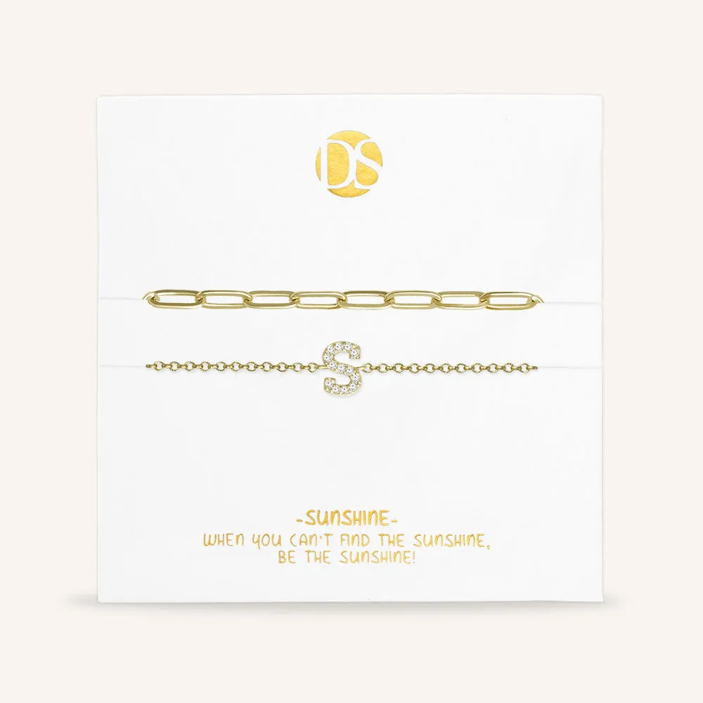 "My Own Sparkle" Set of Two Pave Initial & Clip Chain Layering Bracelets