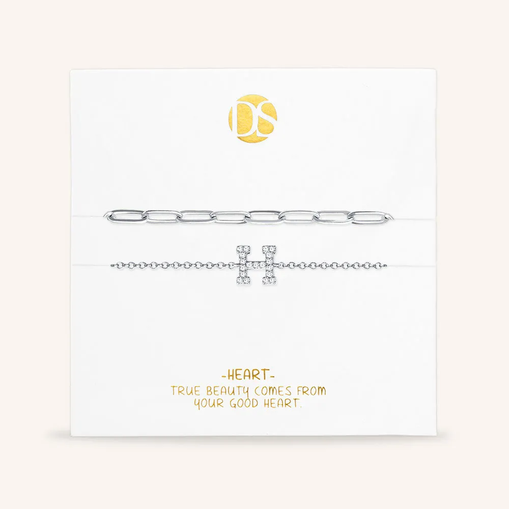 "My Own Sparkle" Set of Two Pave Initial & Clip Chain Layering Bracelets