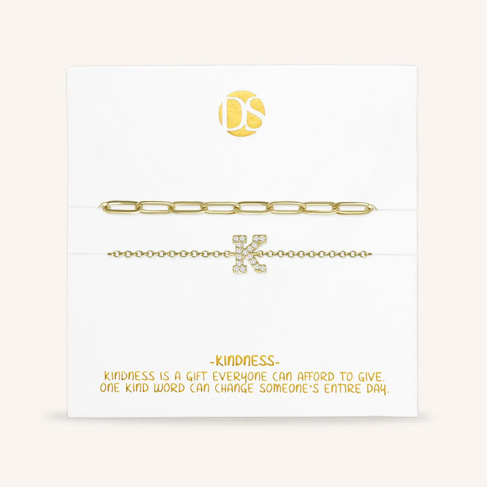 "My Own Sparkle" Set of Two Pave Initial & Clip Chain Layering Bracelets