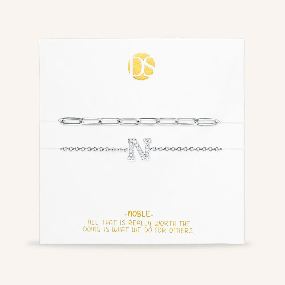"My Own Sparkle" Set of Two Pave Initial & Clip Chain Layering Bracelets