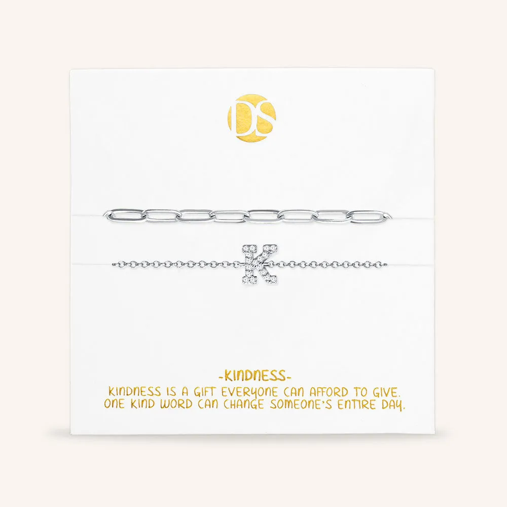 "My Own Sparkle" Set of Two Pave Initial & Clip Chain Layering Bracelets