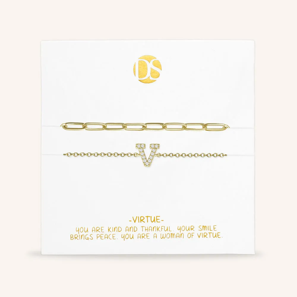 "My Own Sparkle" Set of Two Pave Initial & Clip Chain Layering Bracelets