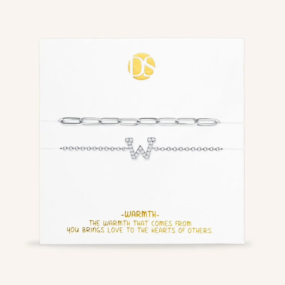 "My Own Sparkle" Set of Two Pave Initial & Clip Chain Layering Bracelets