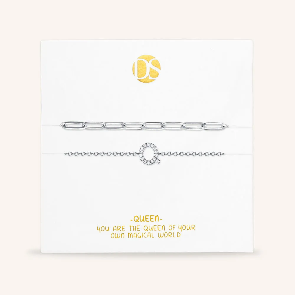 "My Own Sparkle" Set of Two Pave Initial & Clip Chain Layering Bracelets