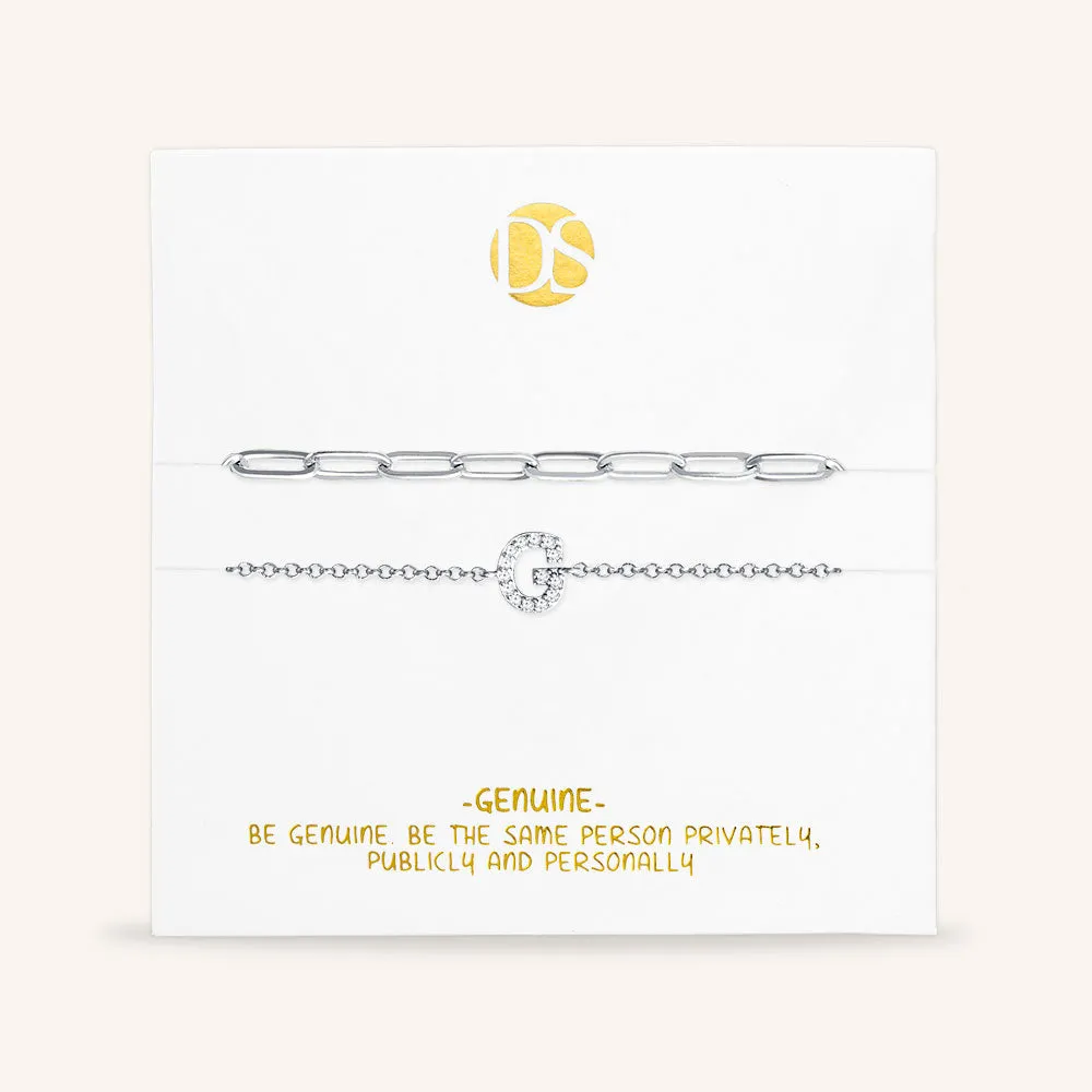 "My Own Sparkle" Set of Two Pave Initial & Clip Chain Layering Bracelets
