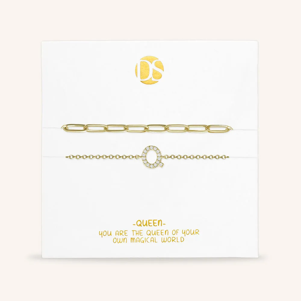 "My Own Sparkle" Set of Two Pave Initial & Clip Chain Layering Bracelets