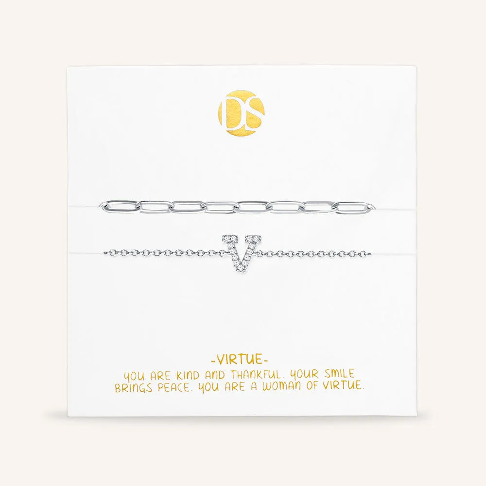 "My Own Sparkle" Set of Two Pave Initial & Clip Chain Layering Bracelets