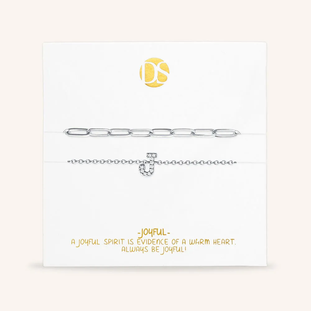 "My Own Sparkle" Set of Two Pave Initial & Clip Chain Layering Bracelets