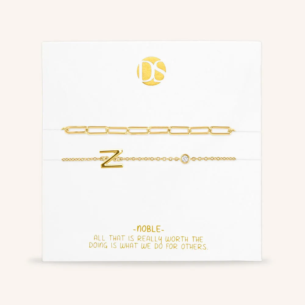 "Yours Truly" Set of Two Initial & Clip Chain Layering Bracelets