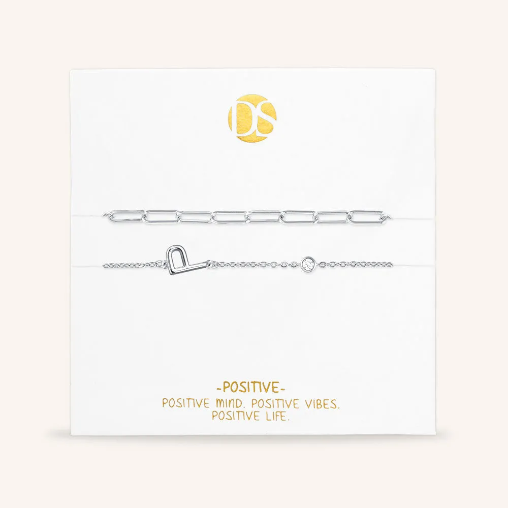 "Yours Truly" Set of Two Initial & Clip Chain Layering Bracelets