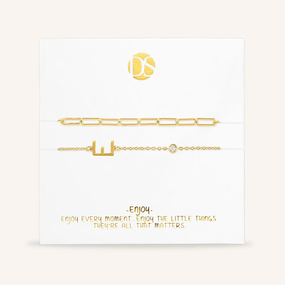 "Yours Truly" Set of Two Initial & Clip Chain Layering Bracelets
