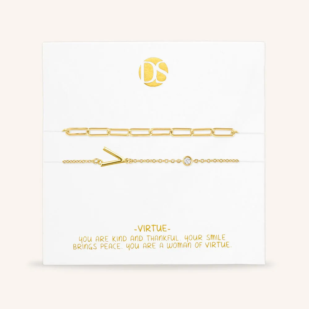 "Yours Truly" Set of Two Initial & Clip Chain Layering Bracelets