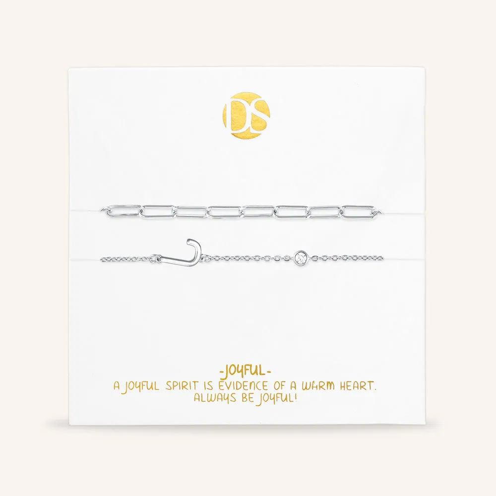 "Yours Truly" Set of Two Initial & Clip Chain Layering Bracelets