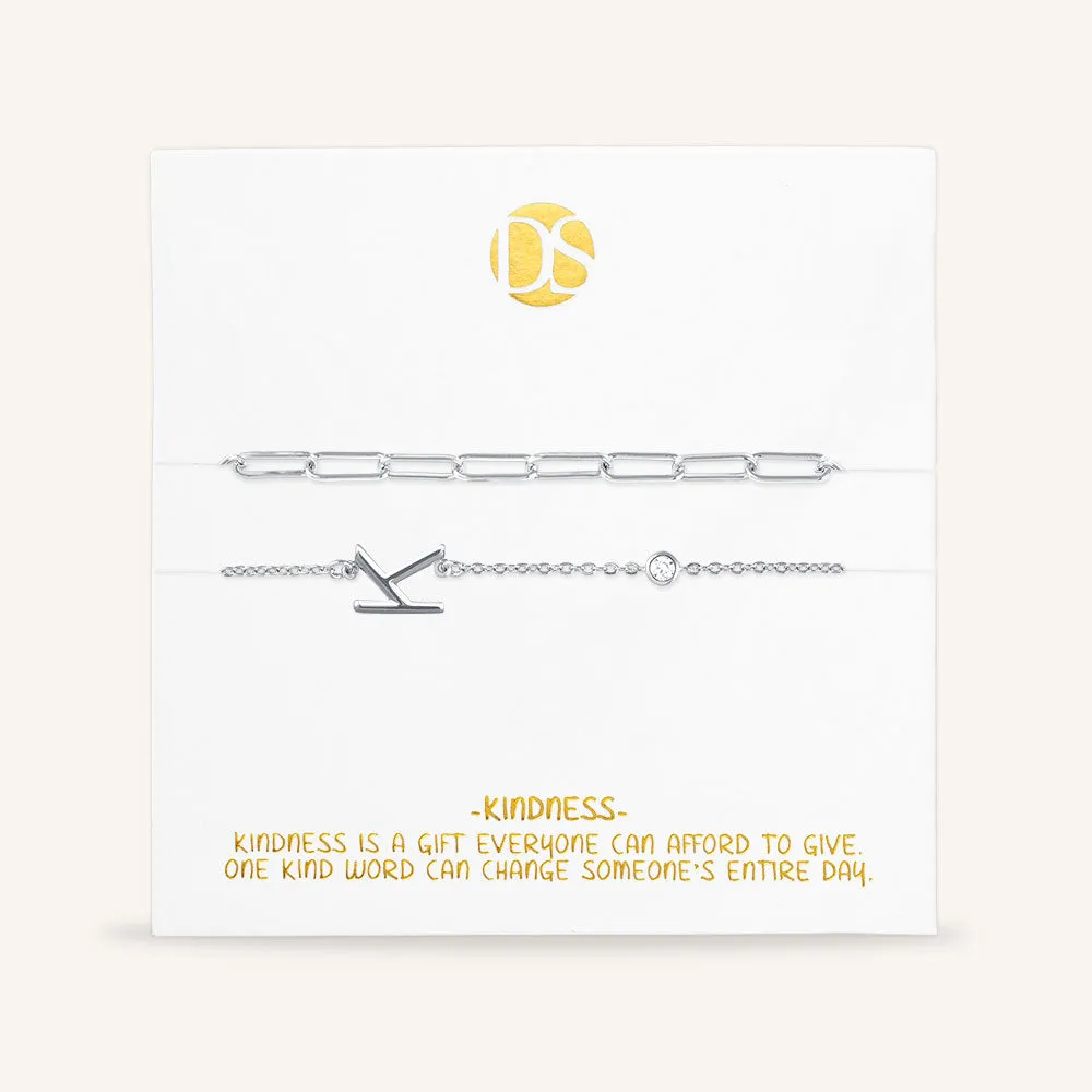 "Yours Truly" Set of Two Initial & Clip Chain Layering Bracelets