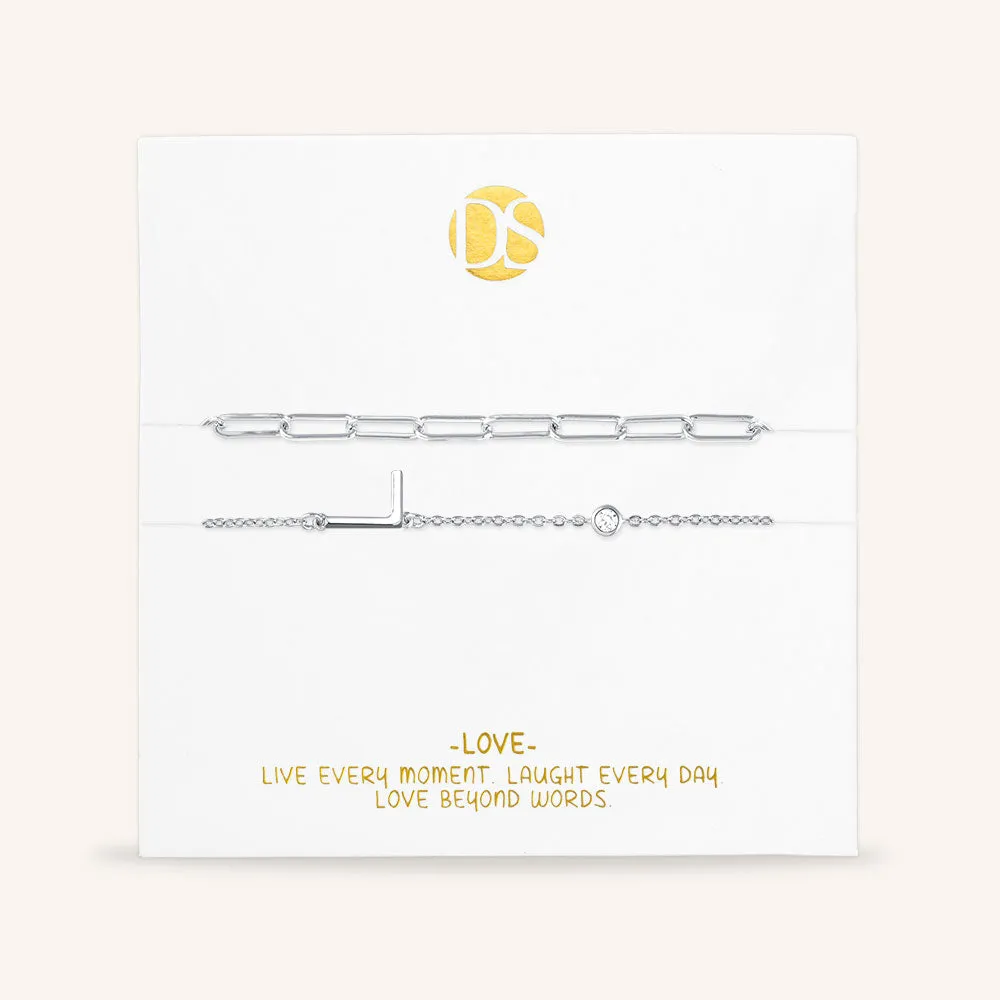 "Yours Truly" Set of Two Initial & Clip Chain Layering Bracelets