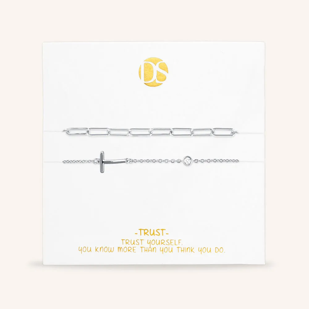 "Yours Truly" Set of Two Initial & Clip Chain Layering Bracelets