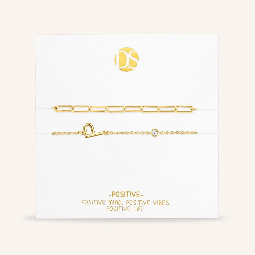 "Yours Truly" Set of Two Initial & Clip Chain Layering Bracelets